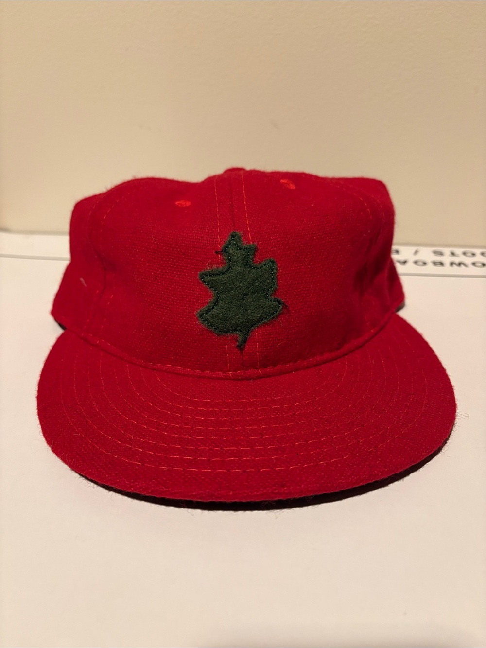 Kids Red Baseball Cap with Green Leaf Patch